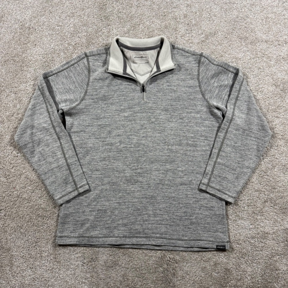 Eddie Bauer Mens Gray Heathered Quarter Zip Pullover Sweatshirt Large